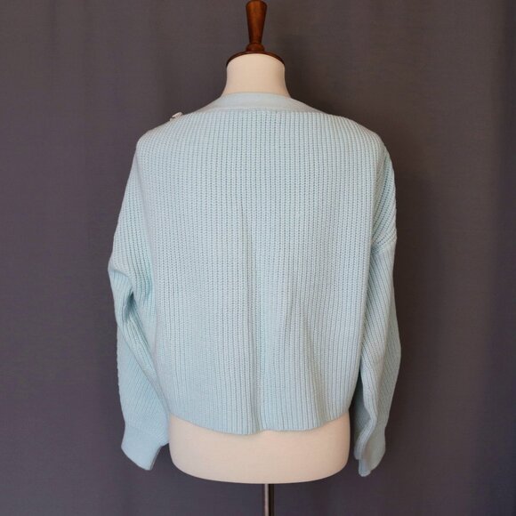 ADEAM Oversize XS Light Blue Sailing Sweater Crop Button Shoulder - Picture 5 of 13